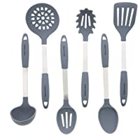 Conjunto De Utensilios De Cocina Gris - Acero Inoxidable Y Silicona Herramientas Resistentes Al Calor - Espátula…